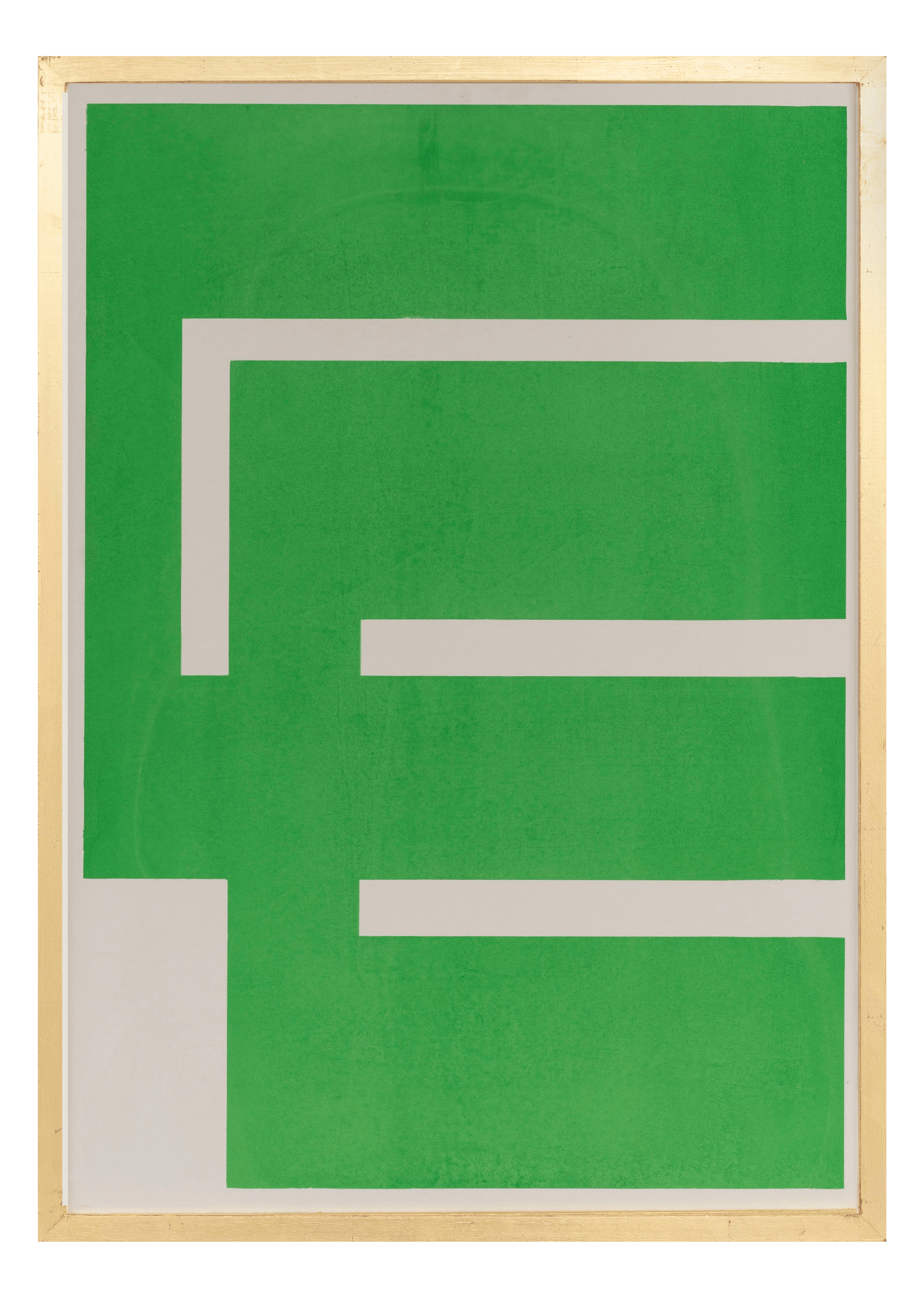 Alphabet screen print of green letter E on gesso board 594x841 mm by artist Rose Bamford