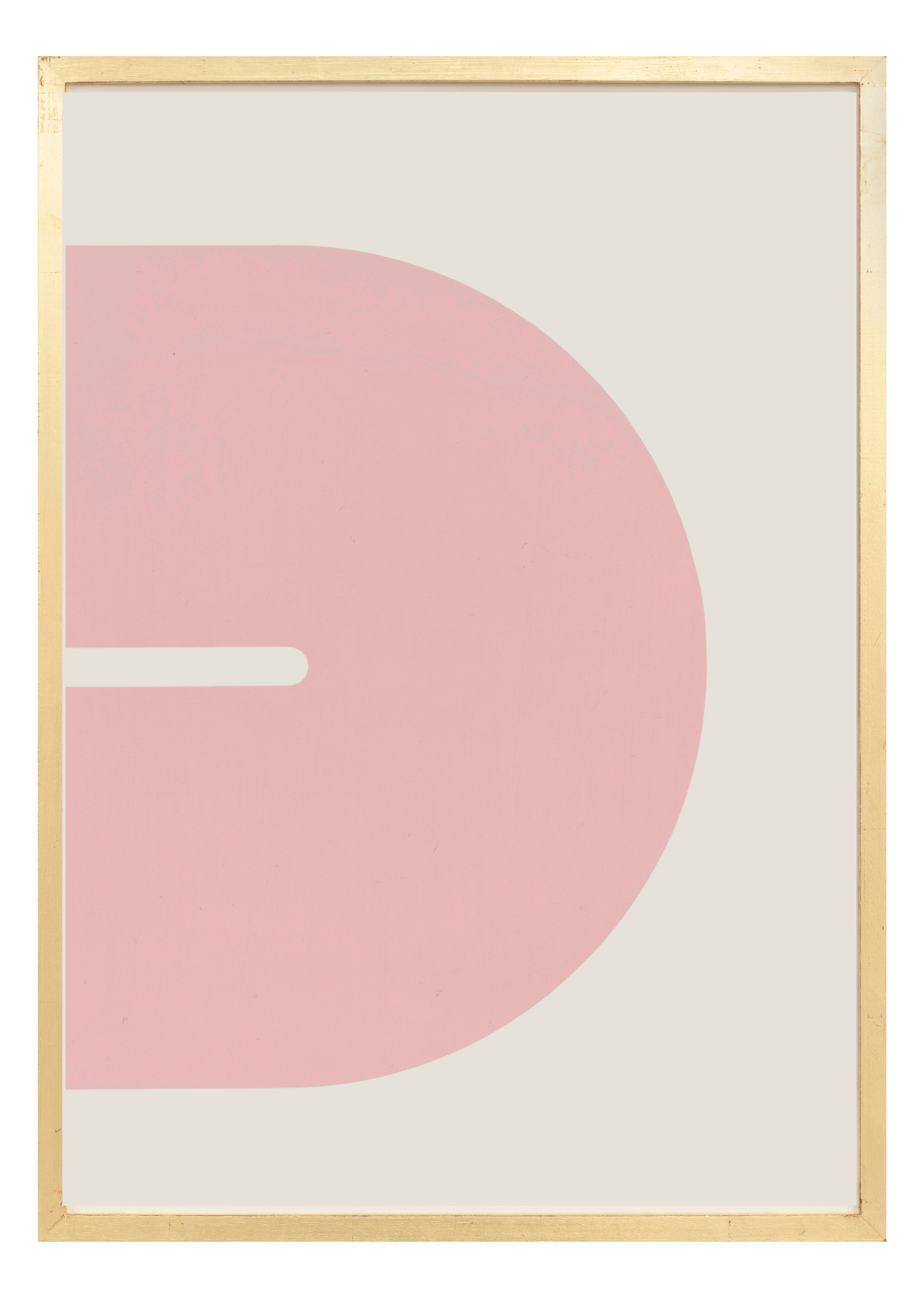 Alphabet screen print of pink letter D on gesso board 594x841 mm by artist Rose Bamford