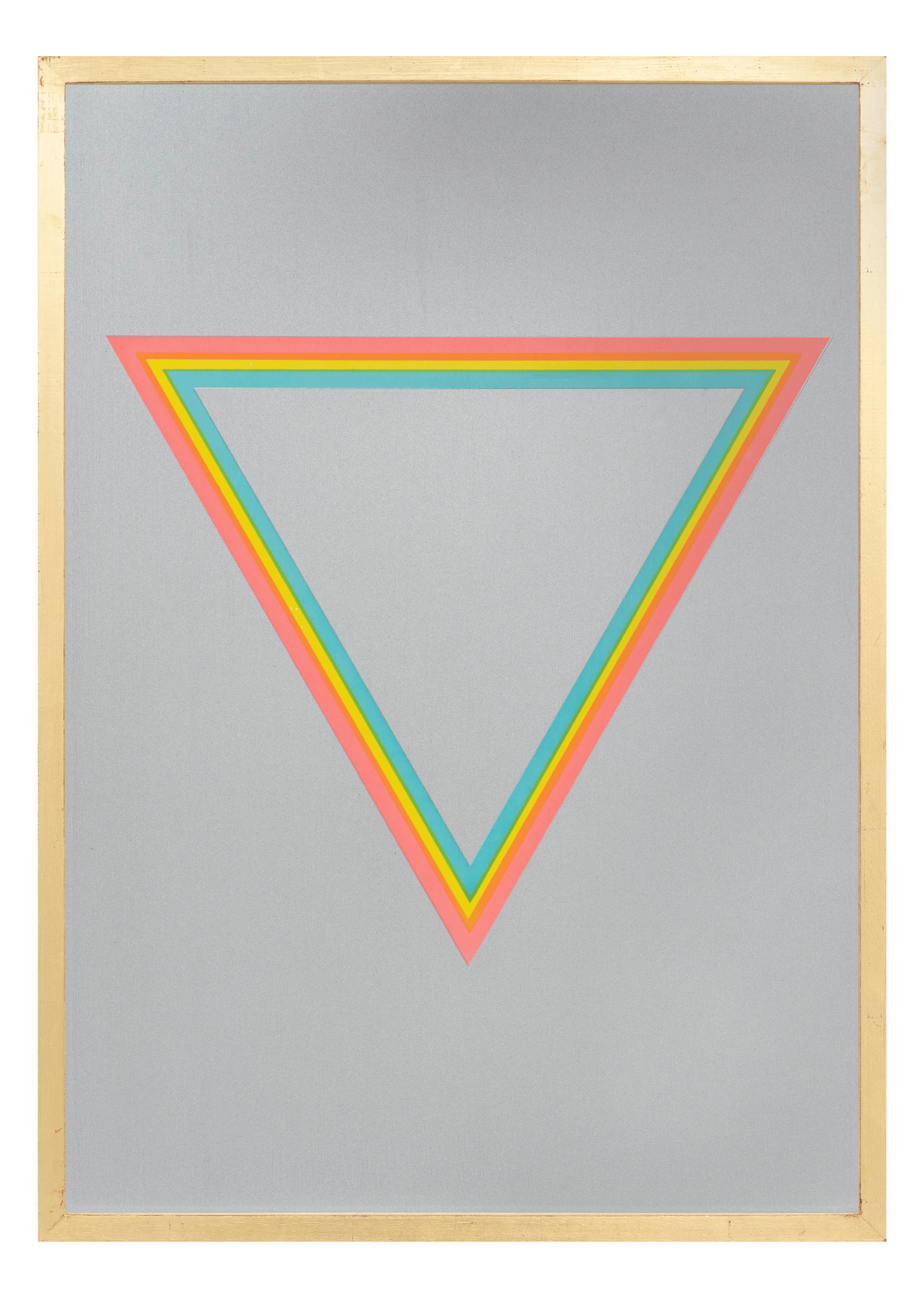 Alphabet screen print of multicolour letter V on gesso board 594x841 mm by artist Rose Bamford
