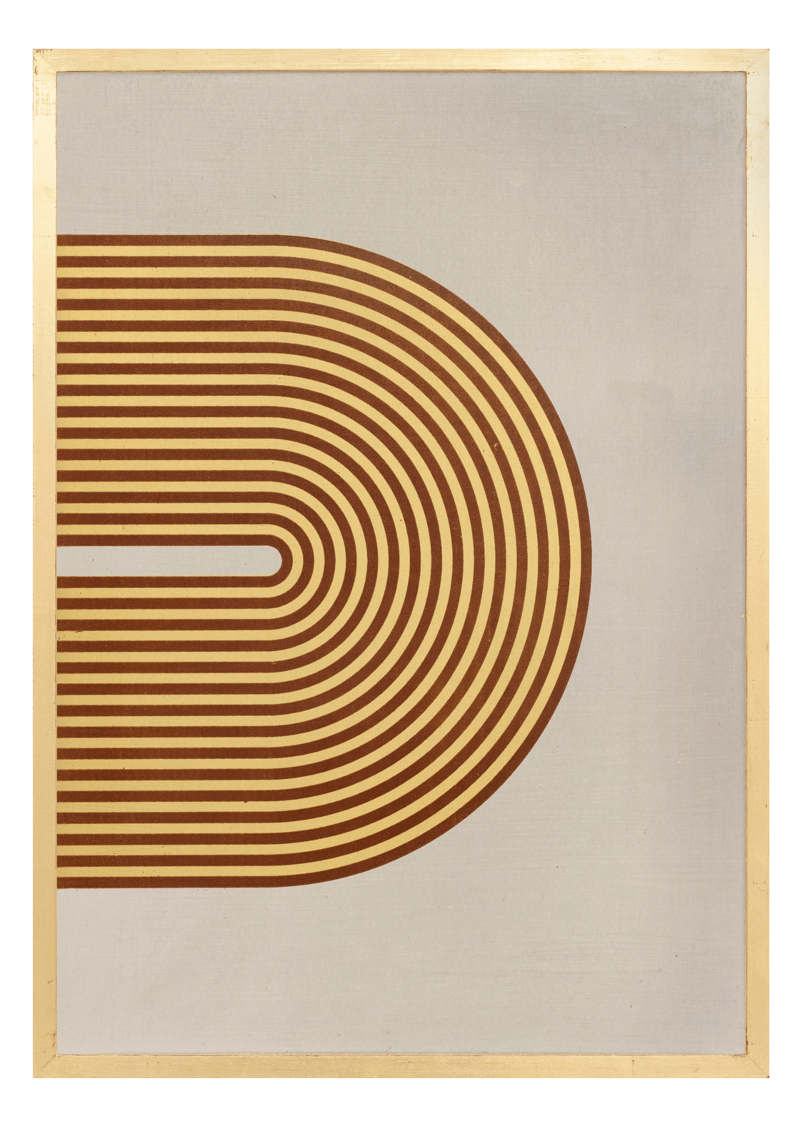 Alphabet screen print of gold letter D on gesso board 594x841 mm by artist Rose Bamford