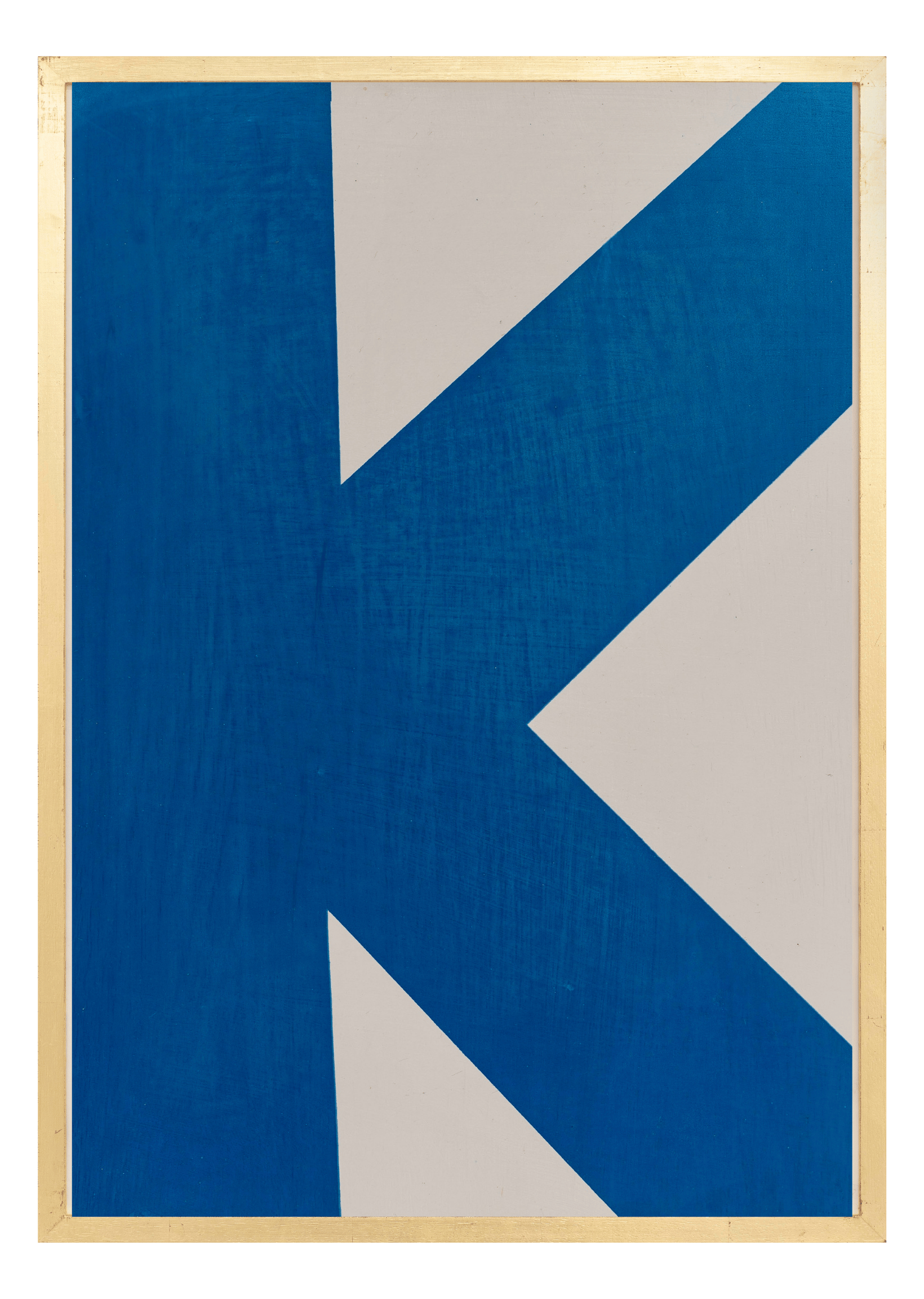 Alphabet screen print of blue letter K on gesso board 594x841 mm by artist Rose Bamford