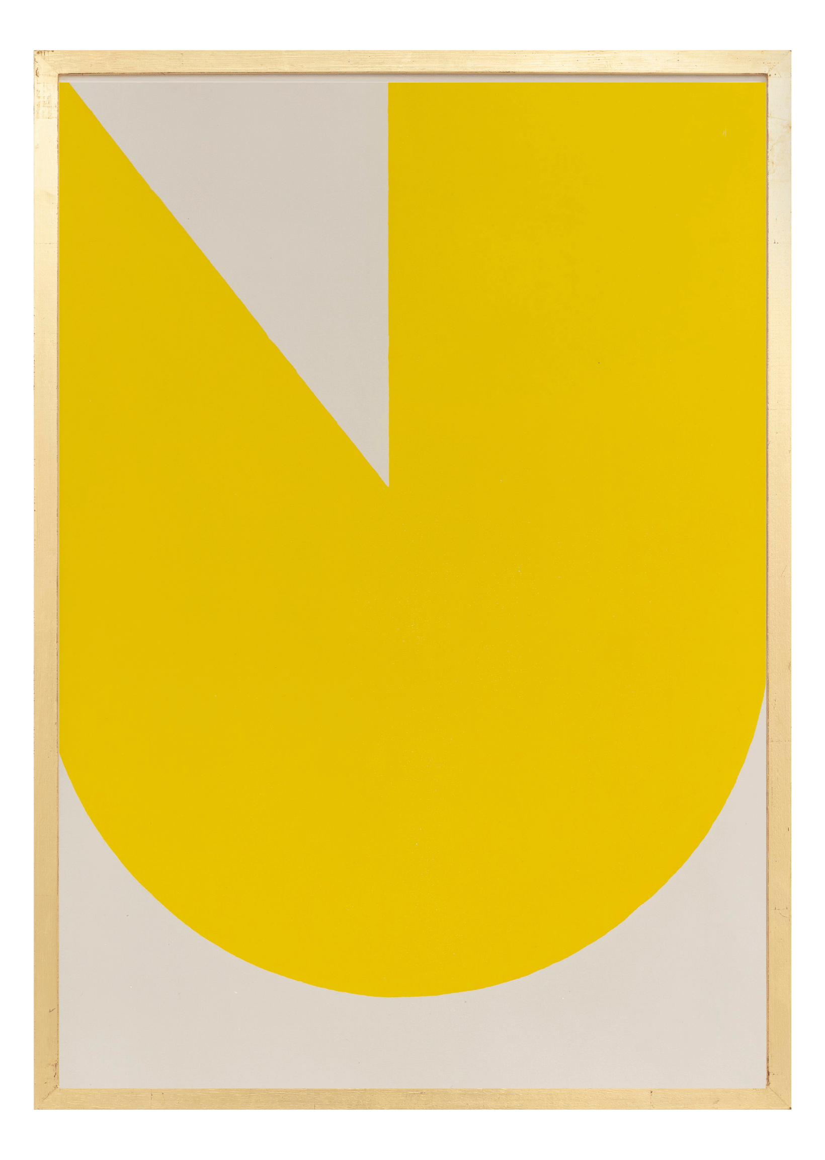 Alphabet screen print of yellow letter U on gesso board 594x841 mm by artist Rose Bamford