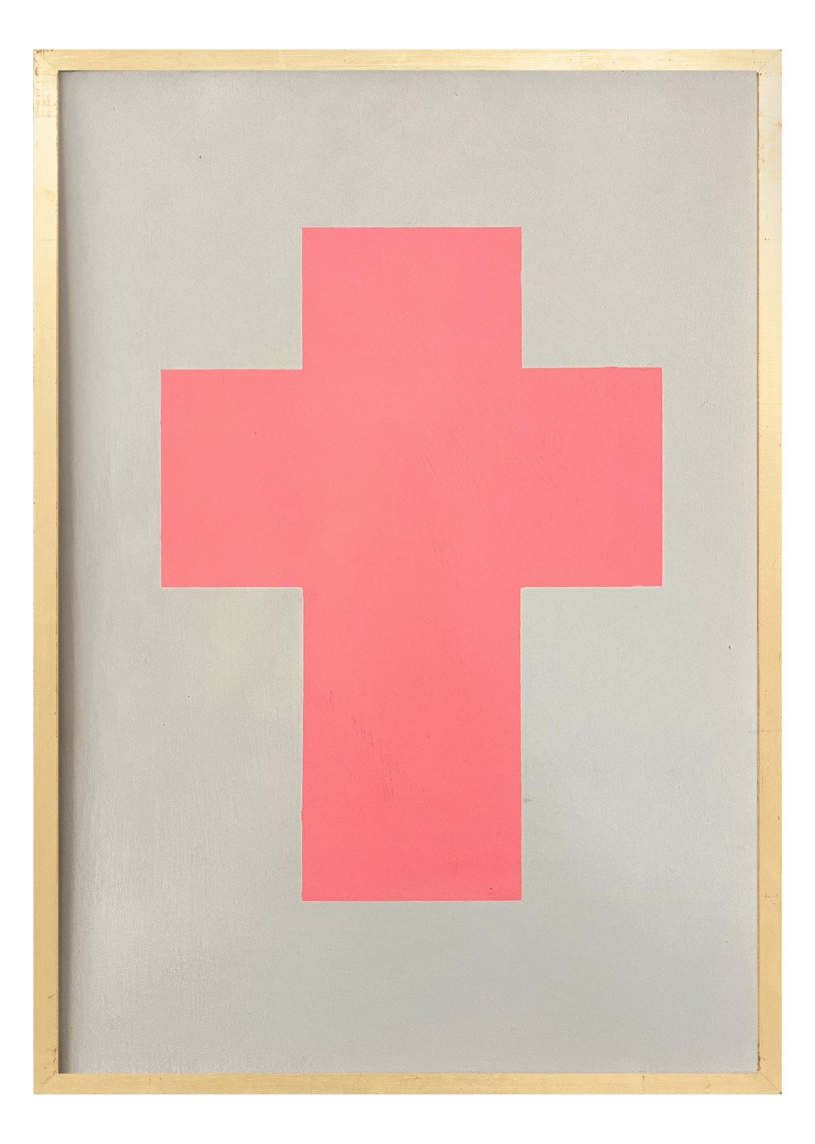 Alphabet screen print of pink letter T on gesso board 594x841 mm by artist Rose Bamford