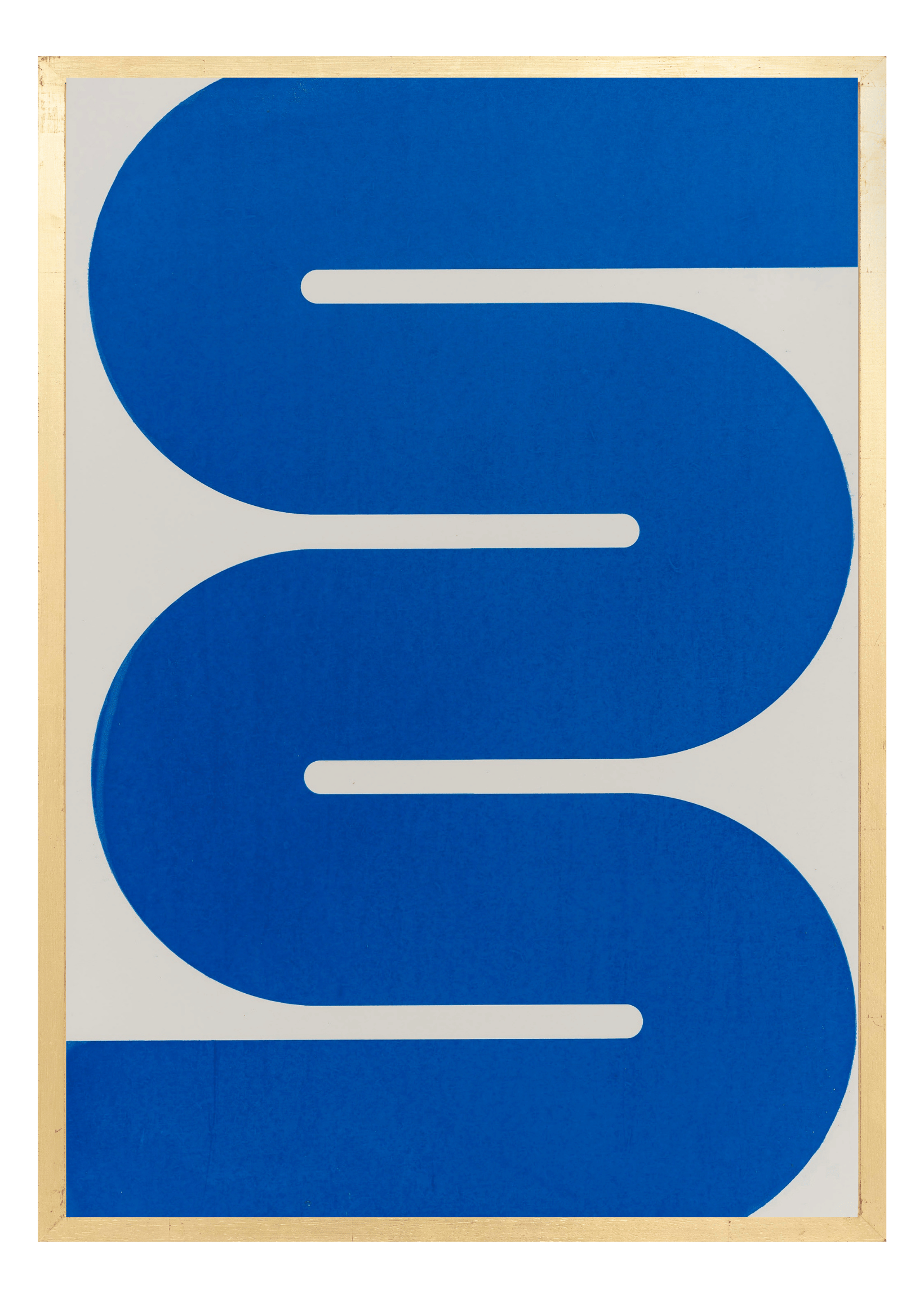 Alphabet screen print of blue letter S on gesso board 594x841 mm by artist Rose Bamford