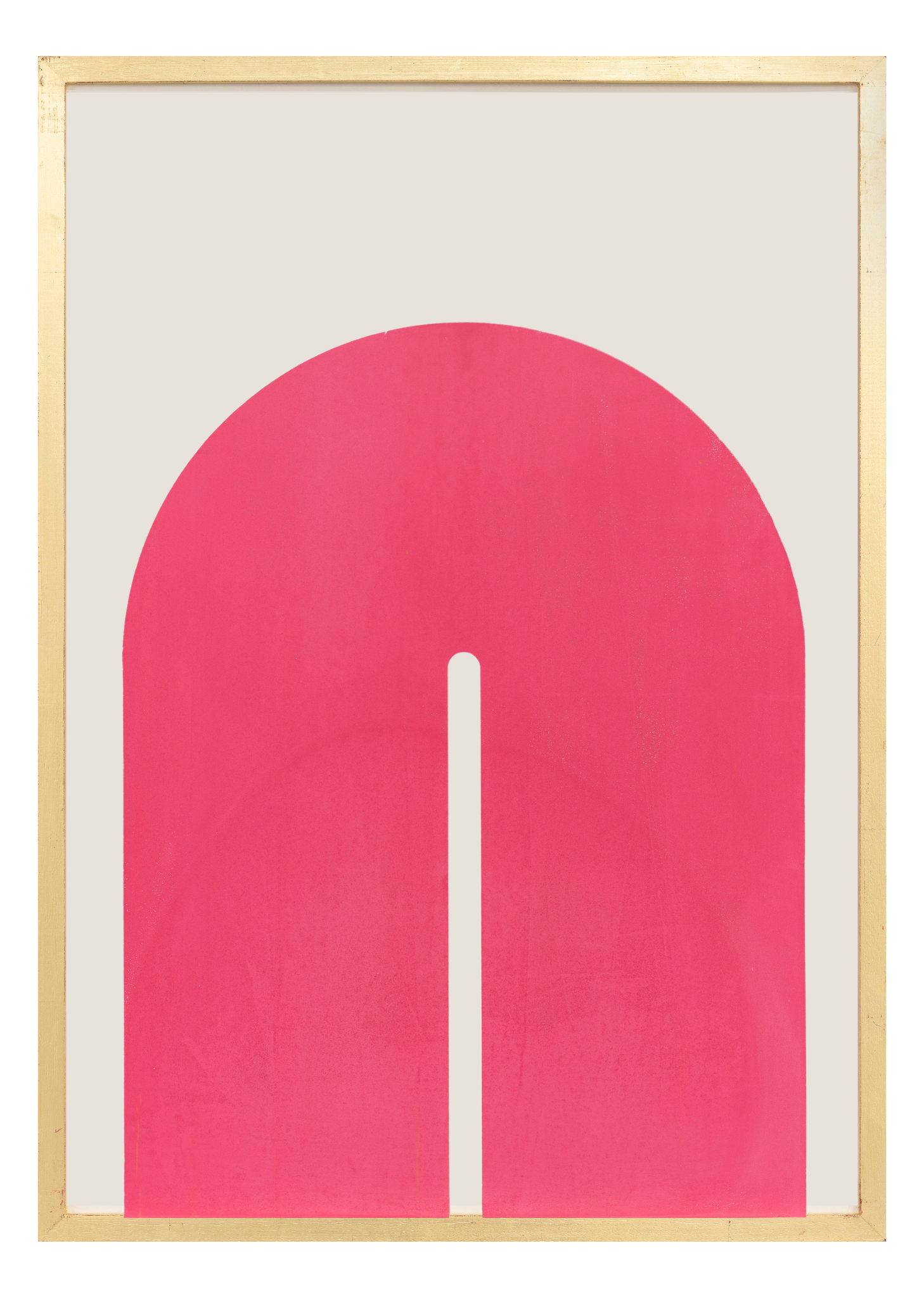 Alphabet screen print of pink letter N on gesso board 594x841 mm by artist Rose Bamford