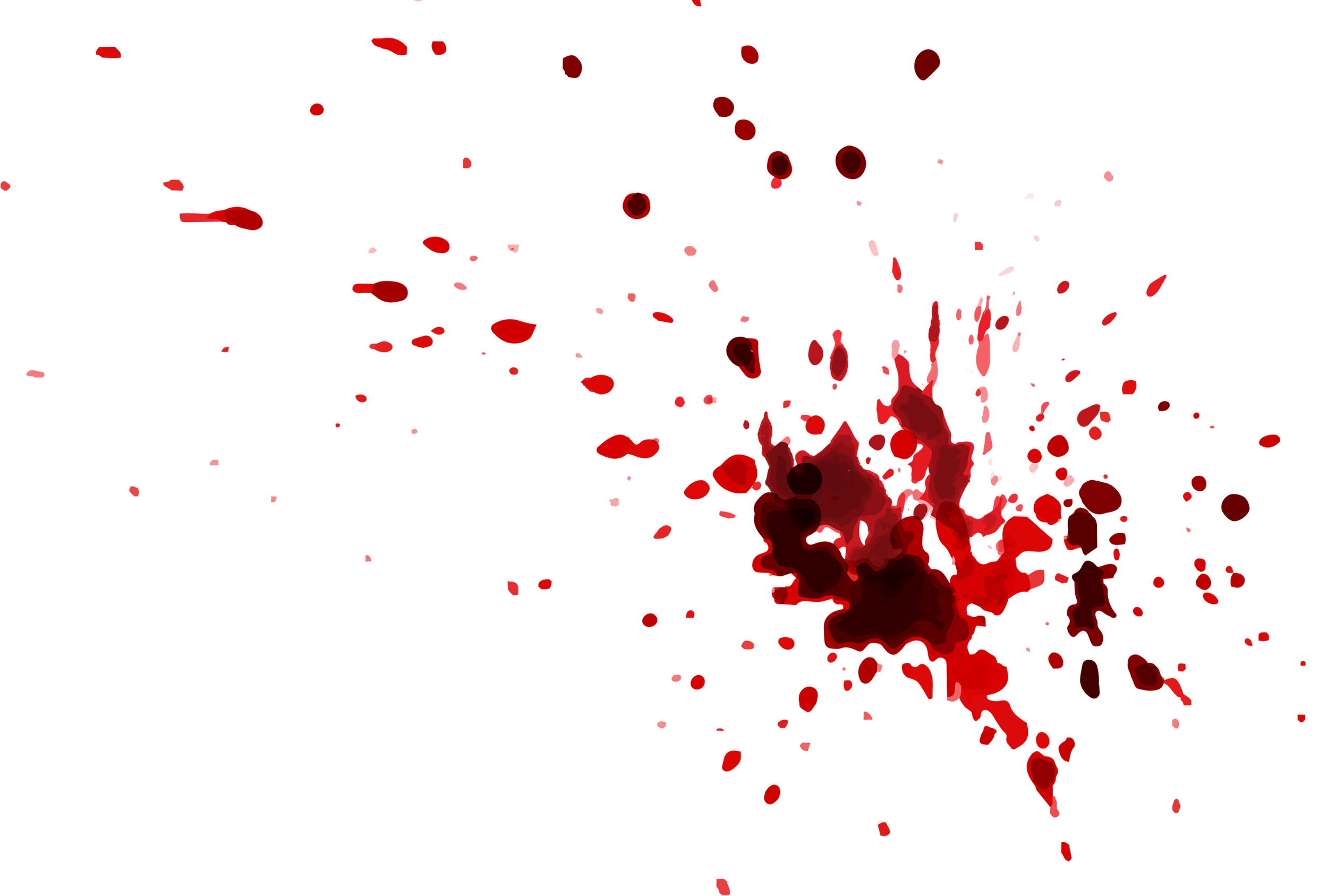 Abstract digital art with red splashes, streaks, and shapes on a black background, including a light blue rectangular shape.