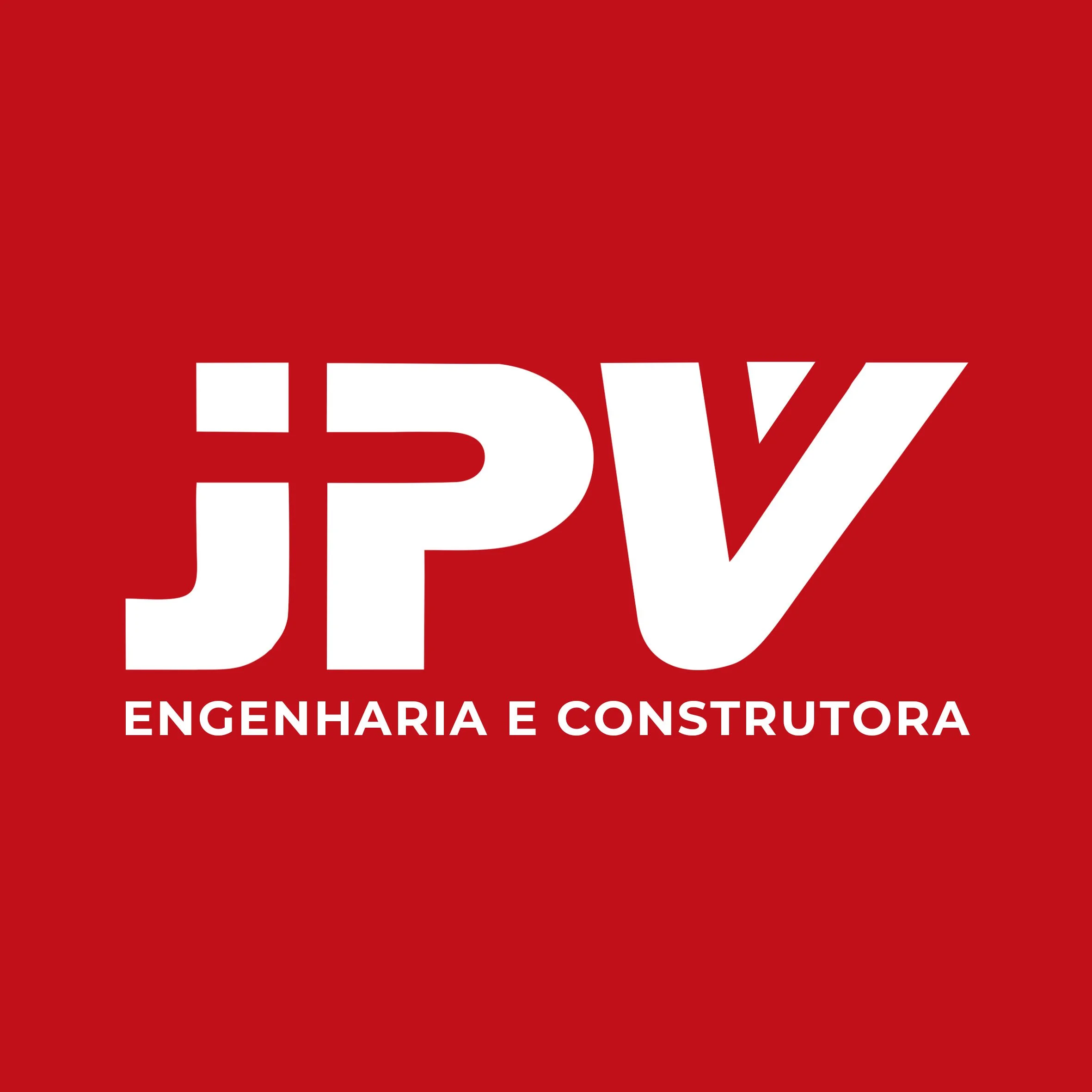 Logo da JPV Engenharia e Construtora com fundo vermelho e texto em branco.