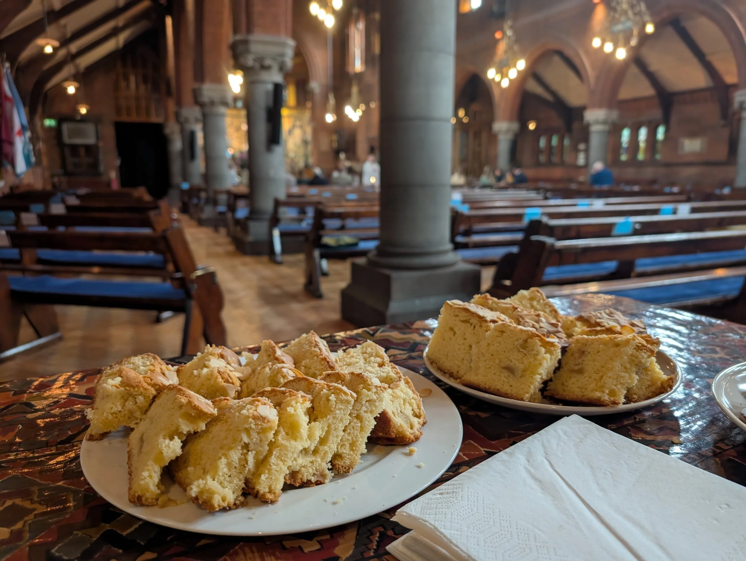 Plates of cake in church