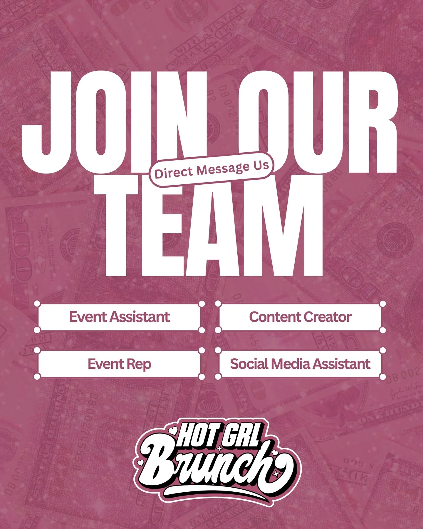 We&rsquo;re expanding the Hot Girl Brunch team 👀💗

As we level up, we&rsquo;re looking for:
✨ Event Assistants
✨ Event Reps
✨ Content Creators
✨ Social Media Assistants

If you&rsquo;re passionate about women empowerment, good vibes, and creating u