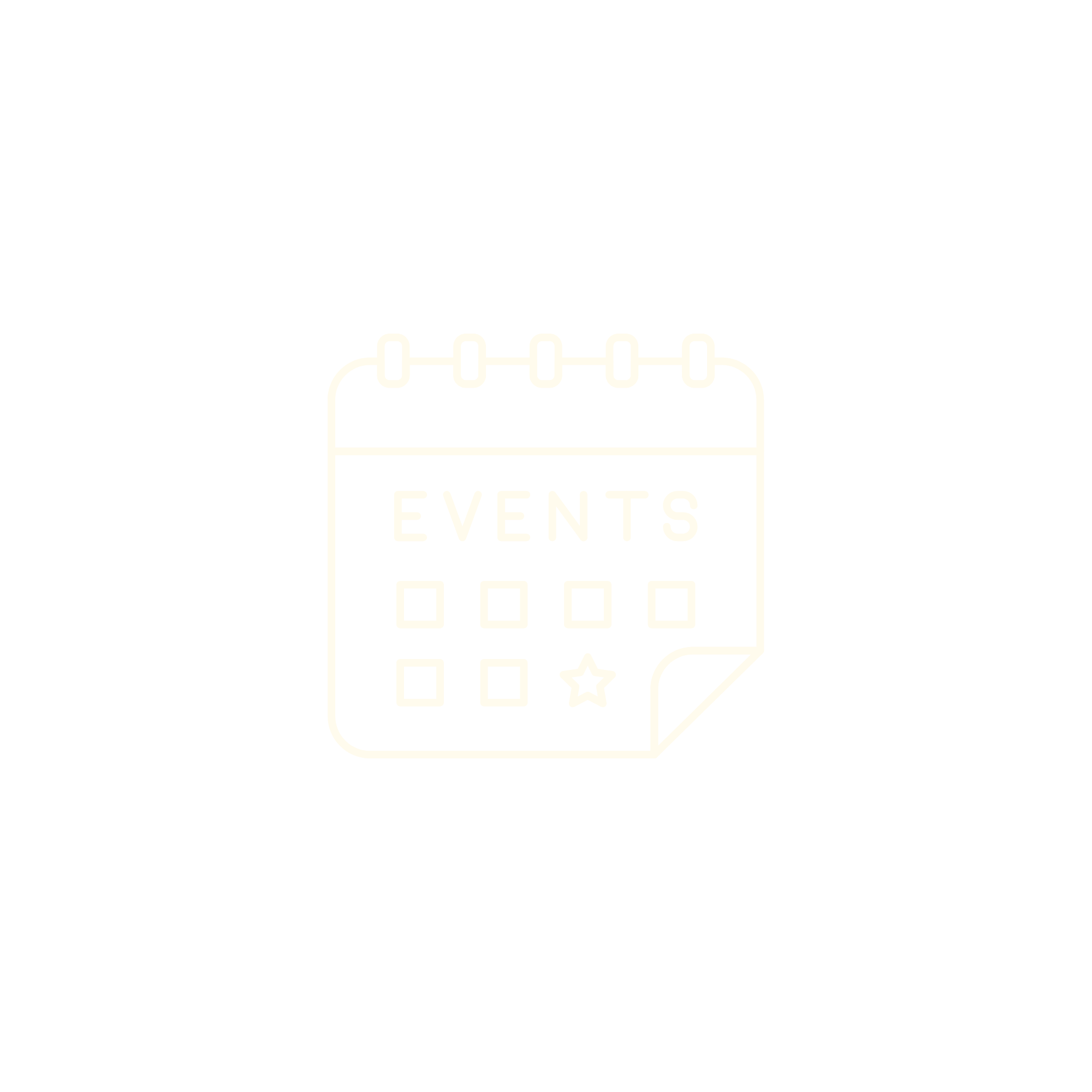 Outline icon of a calendar page with the word 'Events' and checkboxes, some with a star, indicating scheduled events.
