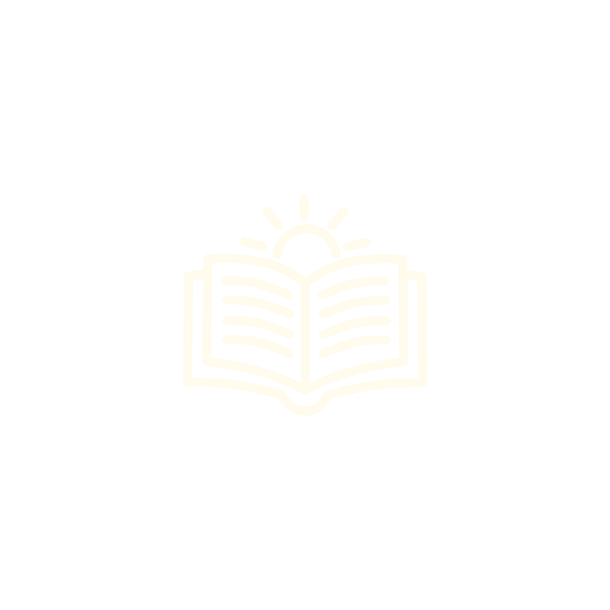 Open book with a sun rising or setting behind it, depicted with lines for light rays, on a black background.
