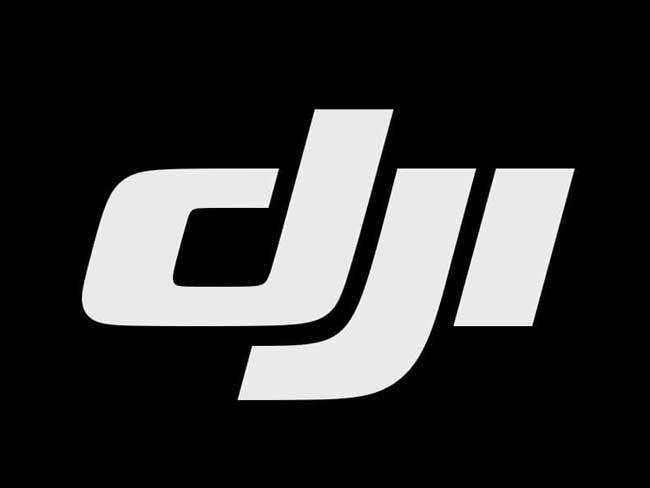 Black background with the white and gray DJI logo in the center.