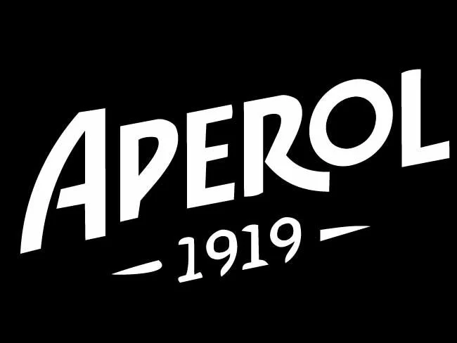 A black background with white stylized text reading 'Aperol 1919'.