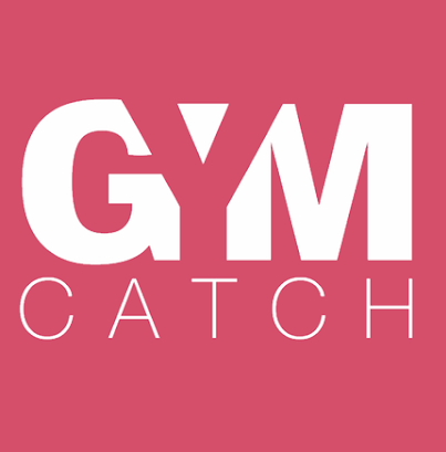 Pink background with large white text reading 'GYM' and smaller white text reading 'CATCH' below.