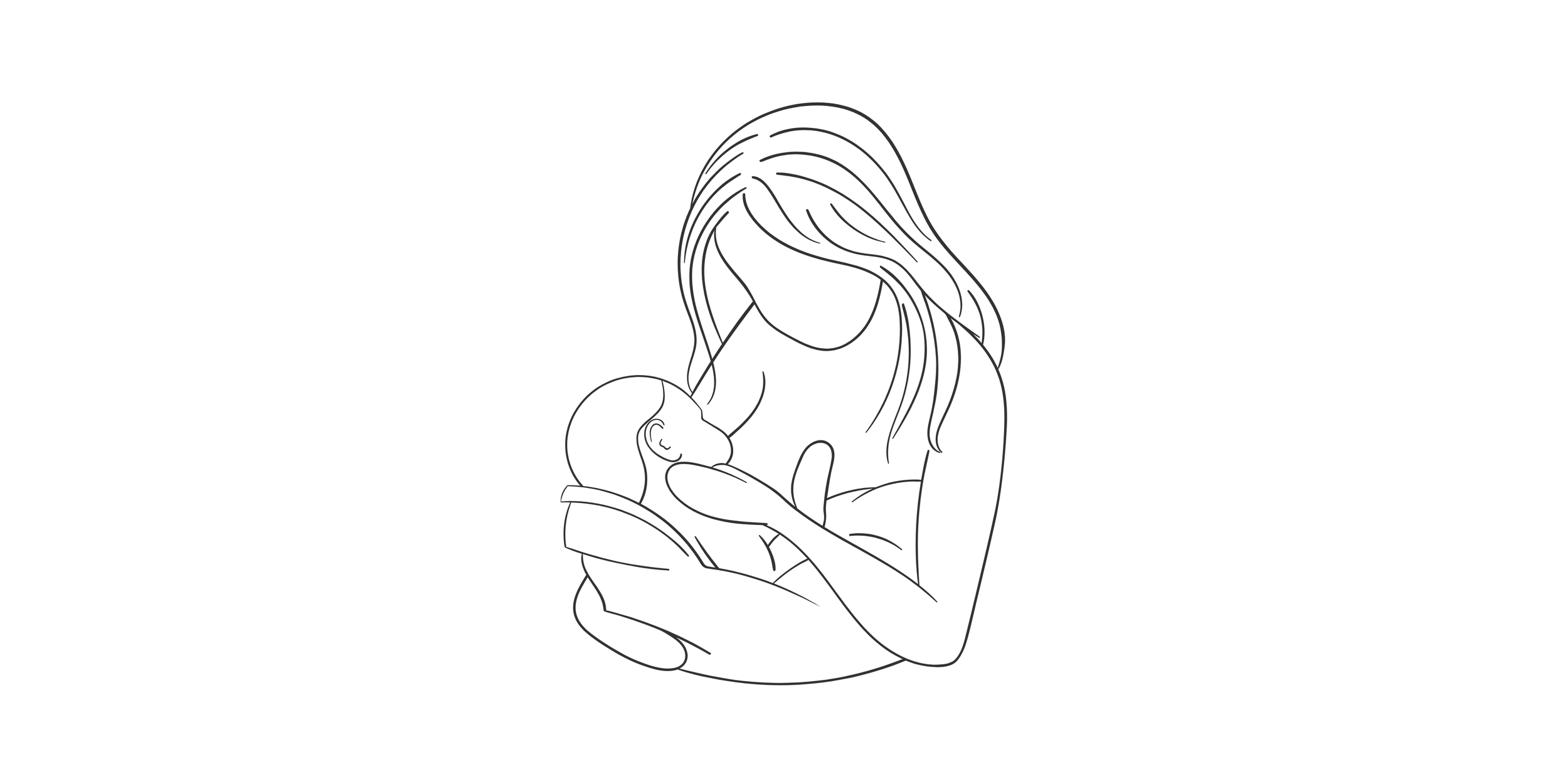 Une ligne dessinée d'une mère tenant son bébé dans ses bras, regardant tendrement le bébé.