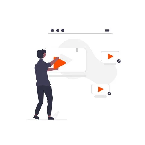 Illustration einer Person beim Hochladen und Verwalten von Videos auf einer Website.