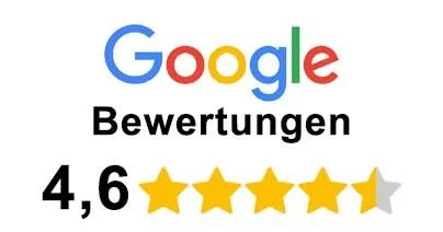 Google Logo, Bewertungssterne mit Rating 4,6 von 5 Sternen.