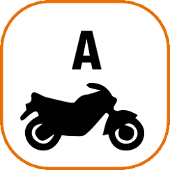 Illustration für die Führerscheinklasse  A  mit Motorrad und Buchstabe A