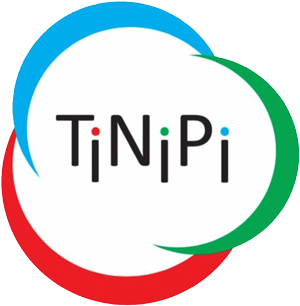 Logo von TiNiPi, bestehend aus drei farbigen Sprechblasen in Blau, Grün und Rot, mit der schwarzen Schrift 'TiNiPi' in der Mitte.