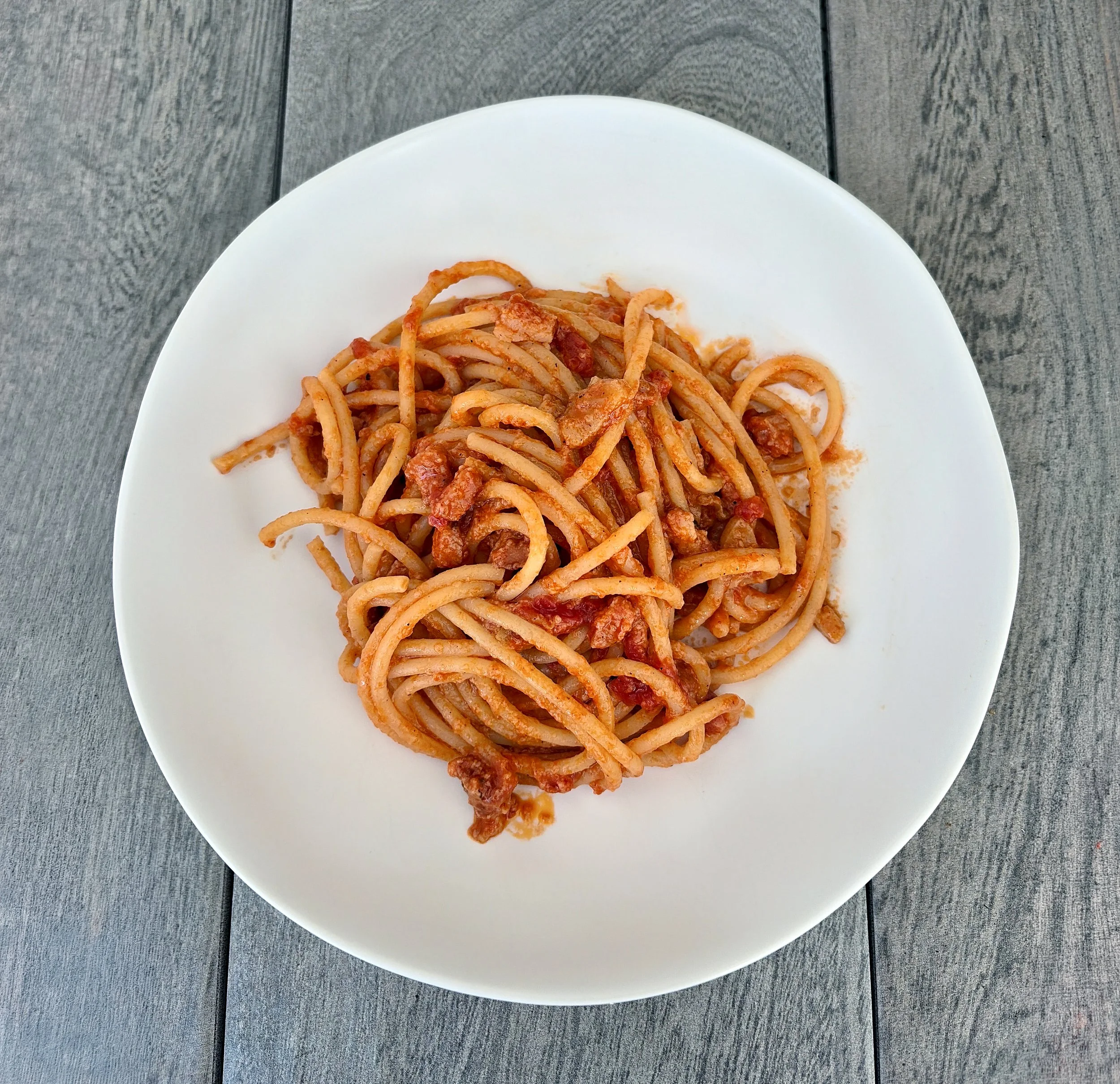 Bucatini all’Amatriciana from The Guaranteed Gourmet by Jack Valerio