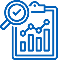 Icon of a magnifying glass with a checkmark over a bar and line chart, symbolizing data analysis or statistics.