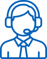 Outline of a customer service representative wearing a headset and suit.