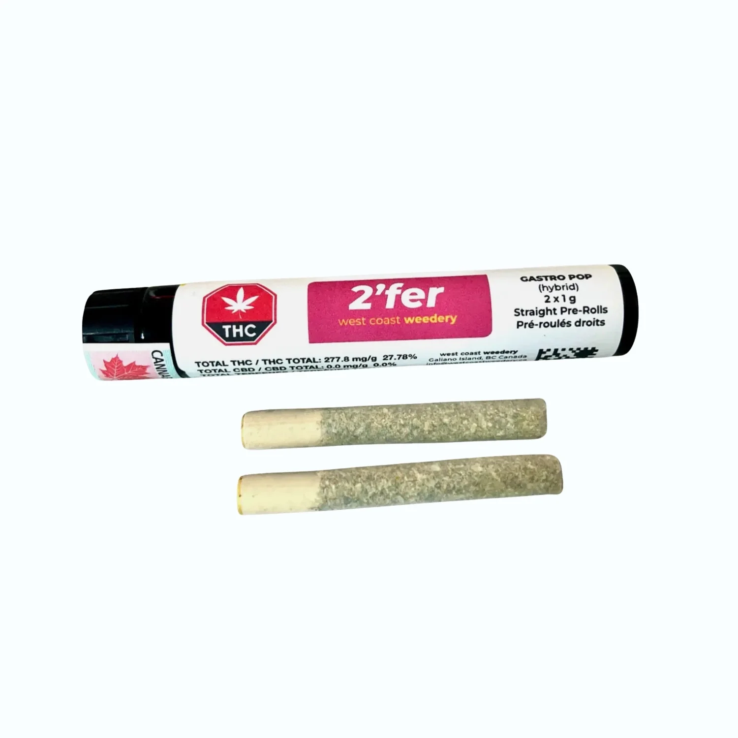 Two 2'fer pre-rolls in front of packaging tube