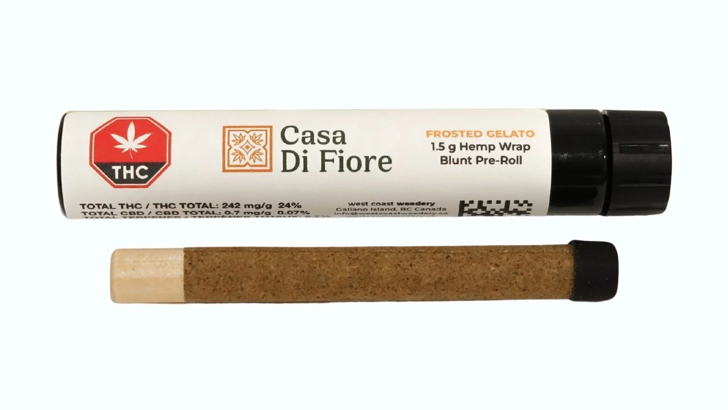 casa cannabis blunt in front of packaging tube