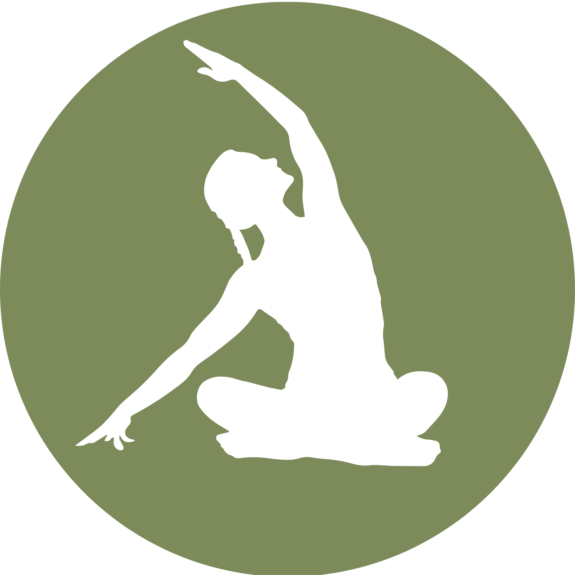Silhouette of a person performing a yoga pose on a green circular background.