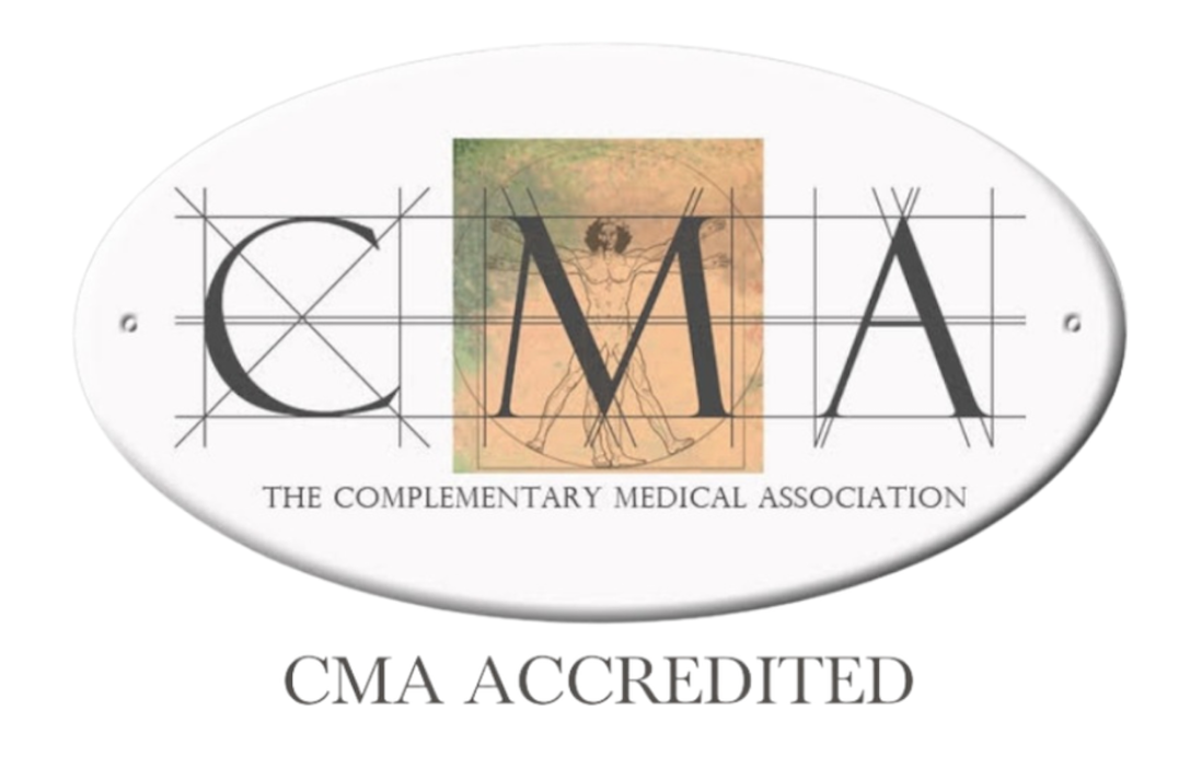 The logo of the Complementary Medical Association (CMA) featuring the letters 'CMA' with a Vitruvian Man illustration and the text 'CMA Accredited' underneath.