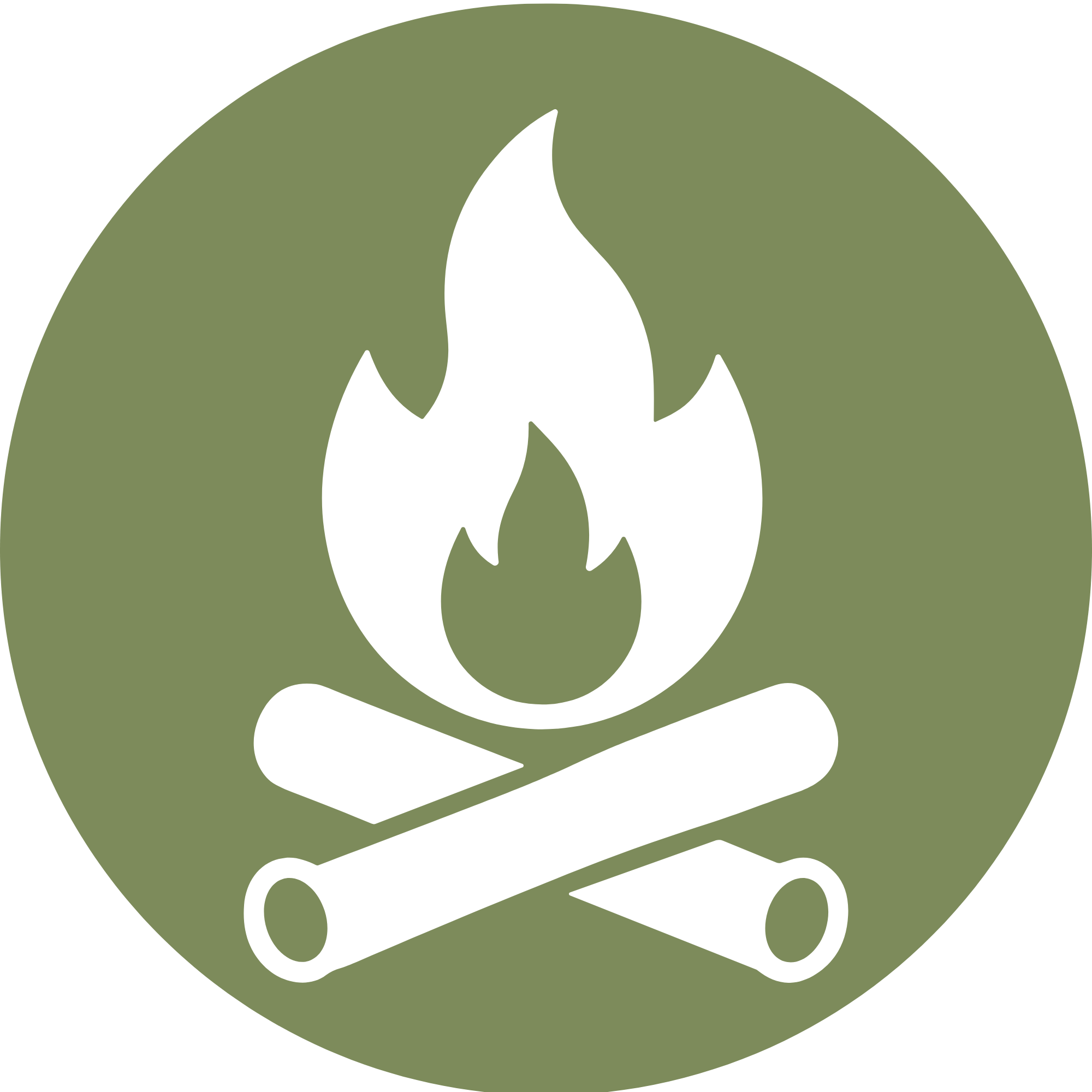 Green icon with a white camp fire