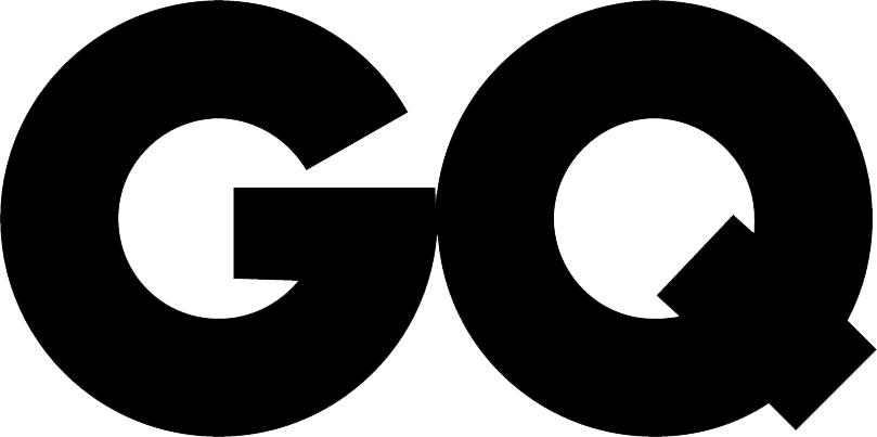 Close-up of large black letters 'GQ' against a white background.