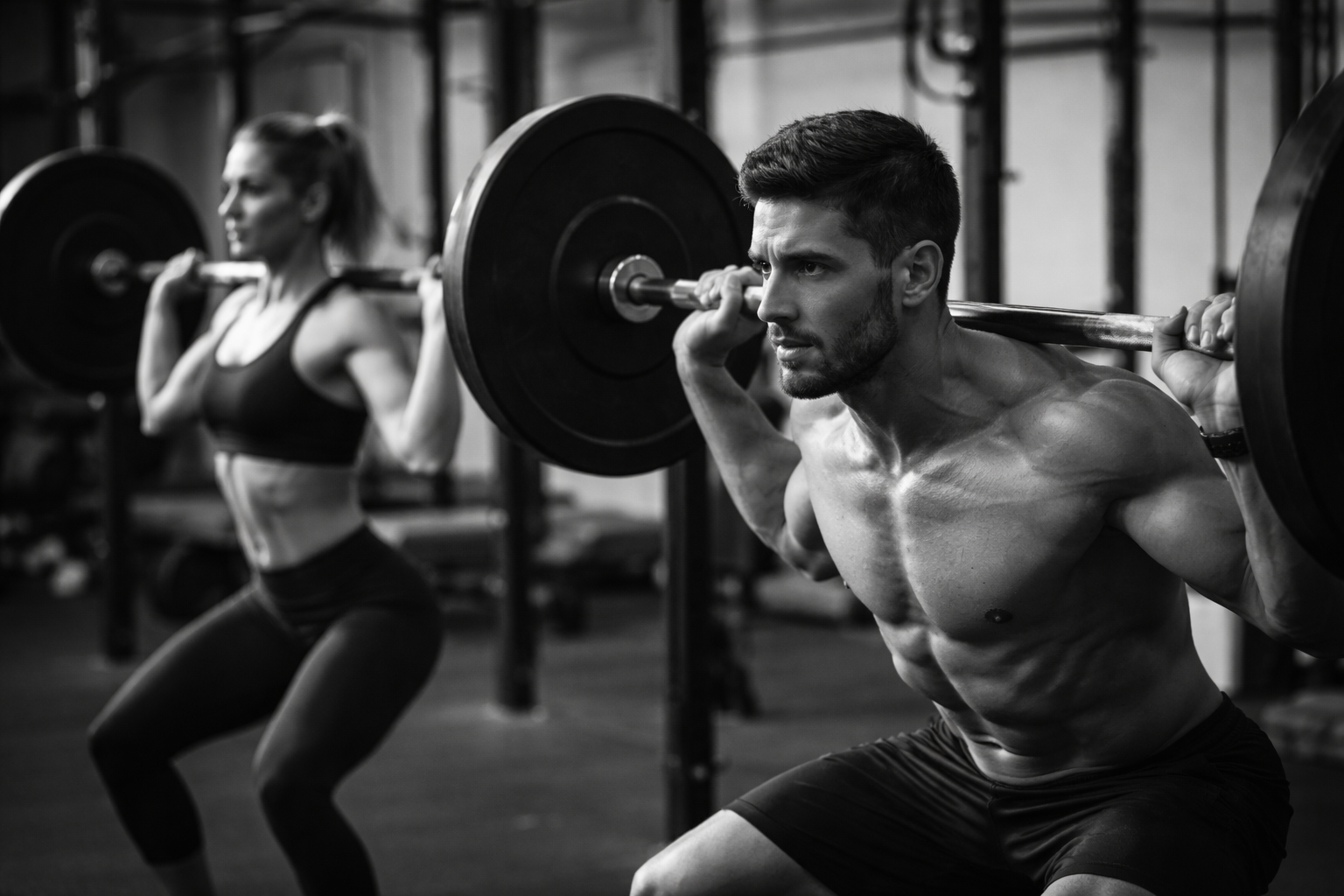 Man and woman weight training in a gym, representing performance-focused sports therapy in Portsmouth