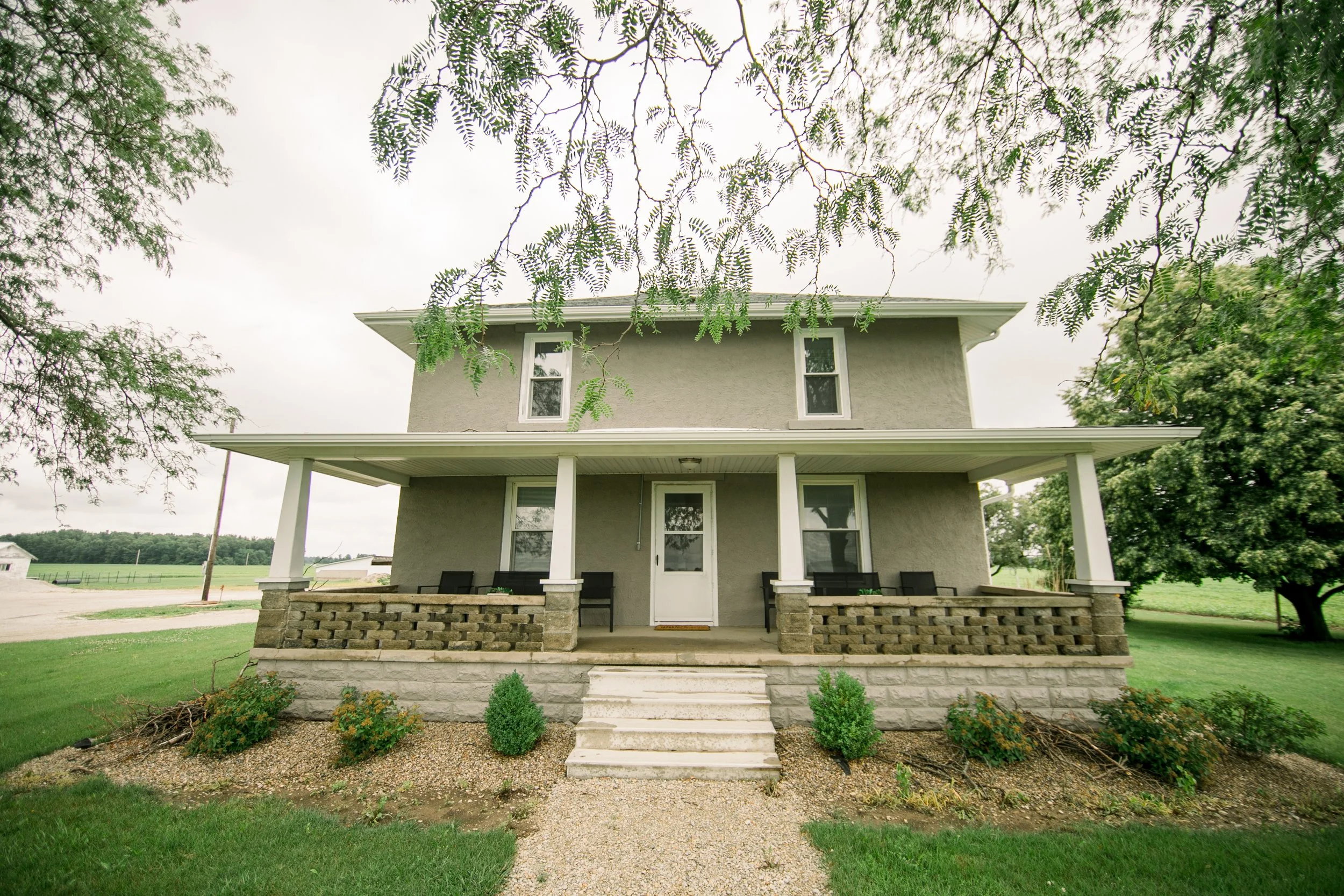 Front view of the two-story house. 