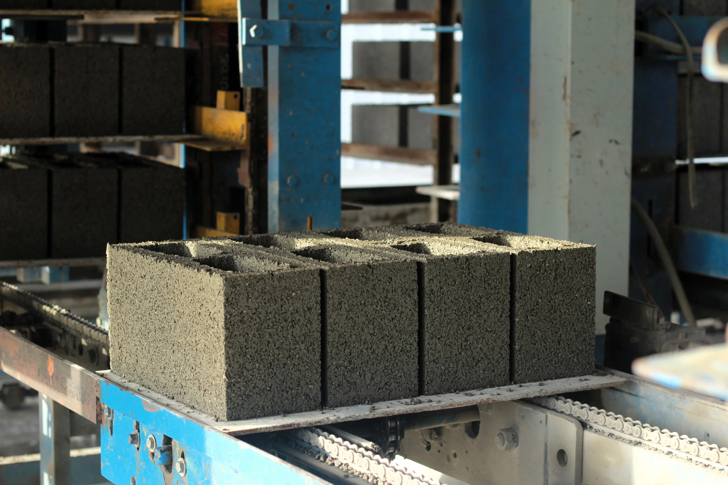 Cement blocks on a conveyor belt