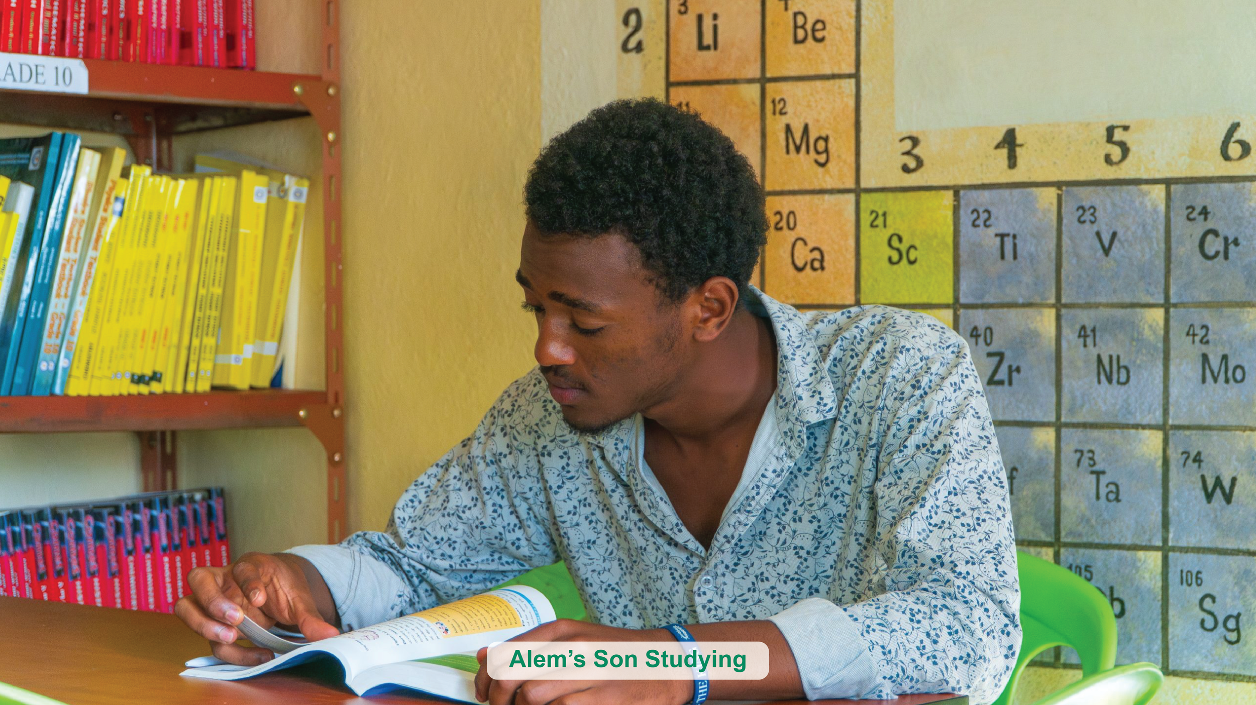 Alem's son studying in the program's library