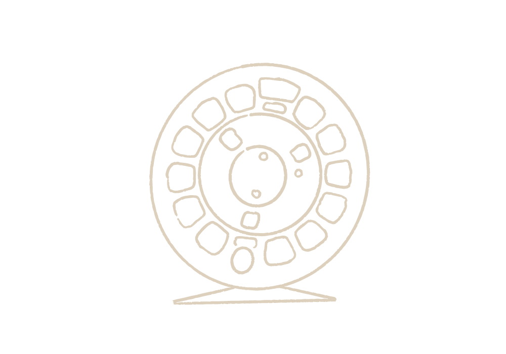 Line drawing of a rotary phone with circular dial and number holes on a black background