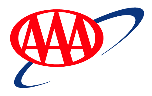 AAA logo with red oval background and a blue orbit around the letters.