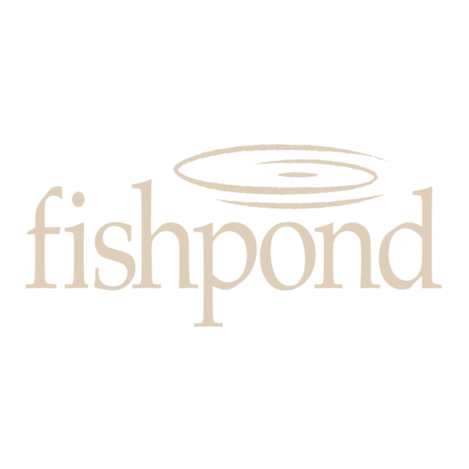 A logo with a stylized fish and the word 'fishpond' written upside down in beige, with a fish swimming above the text.