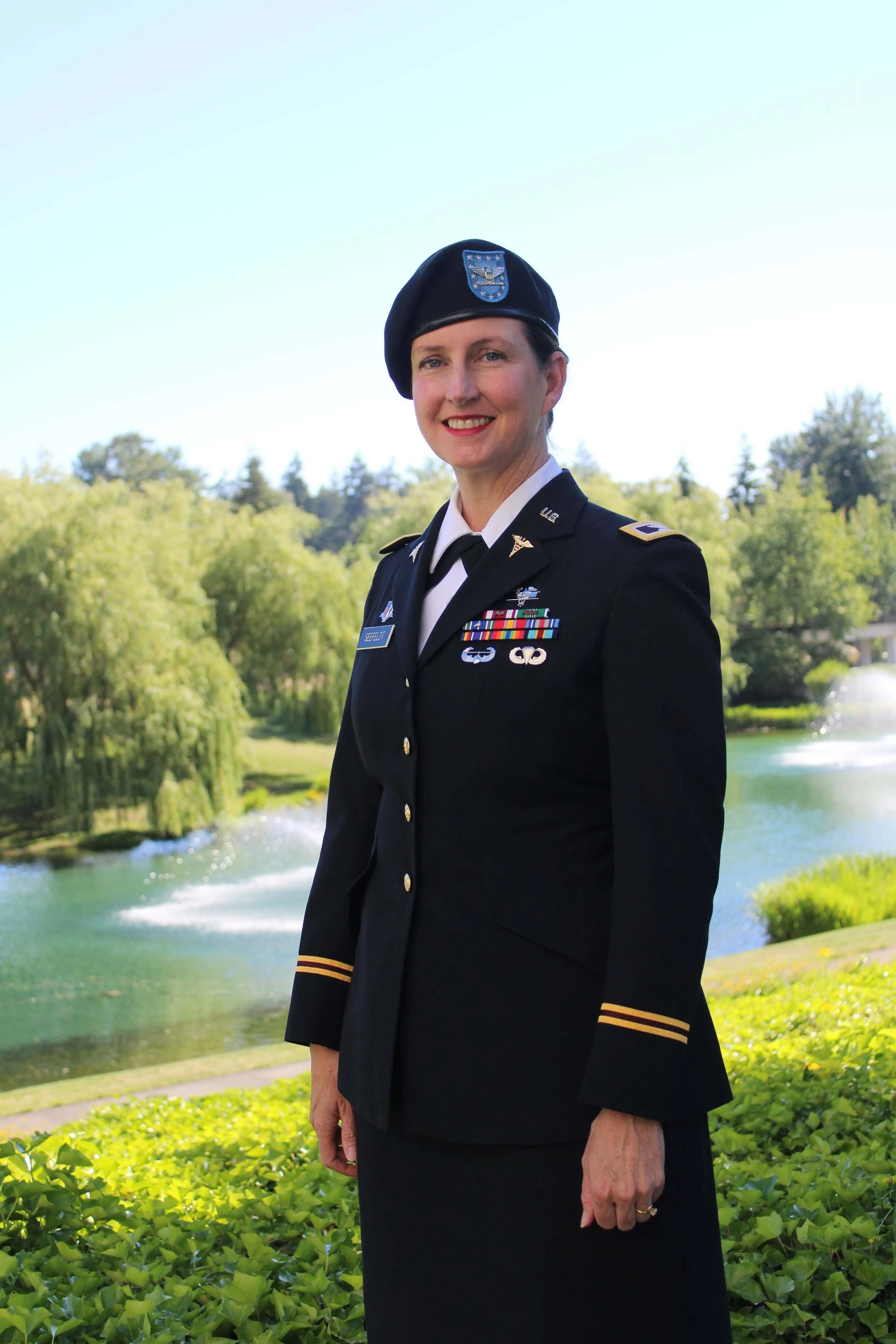 Dr. Seefeldt with her uniform. She is a Retired Army Colonel with 24 years of service.