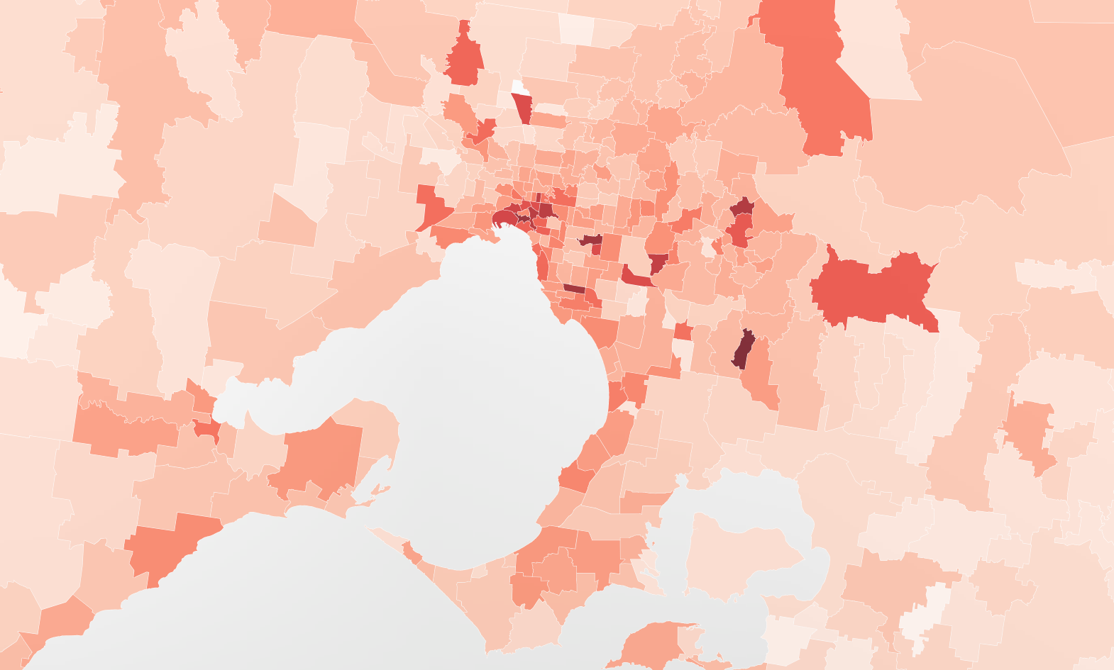 A color-coded map of Michigan and surrounding areas in the United States, showing different shades of red for various regions.