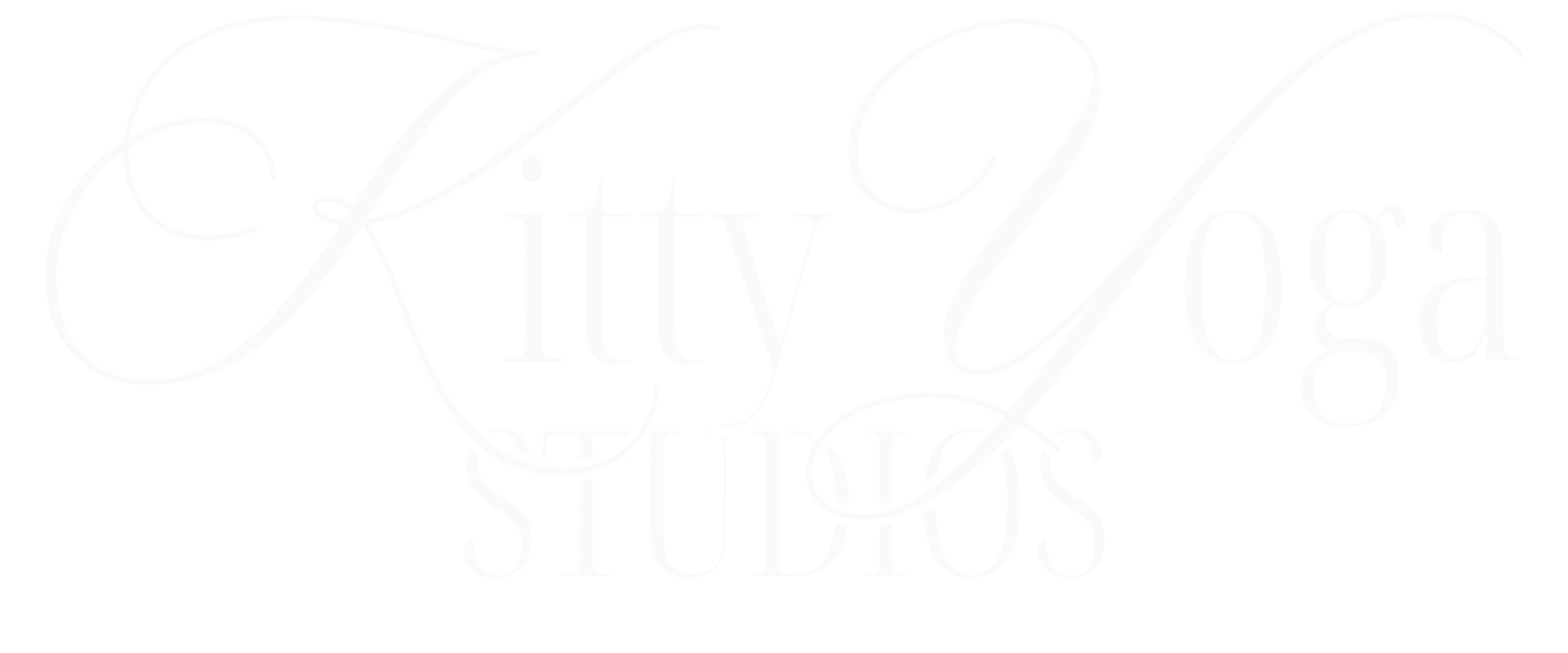 Stylized text logo reading 'Kitty Yoga Studios' in white cursive and serif font on a black background.