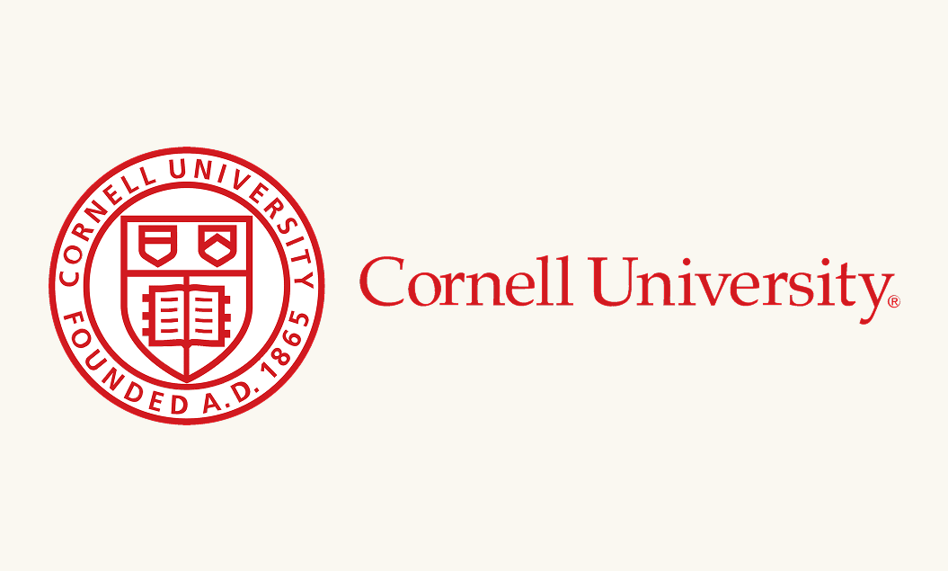 Cornell University logo with red crest and text on a light background.