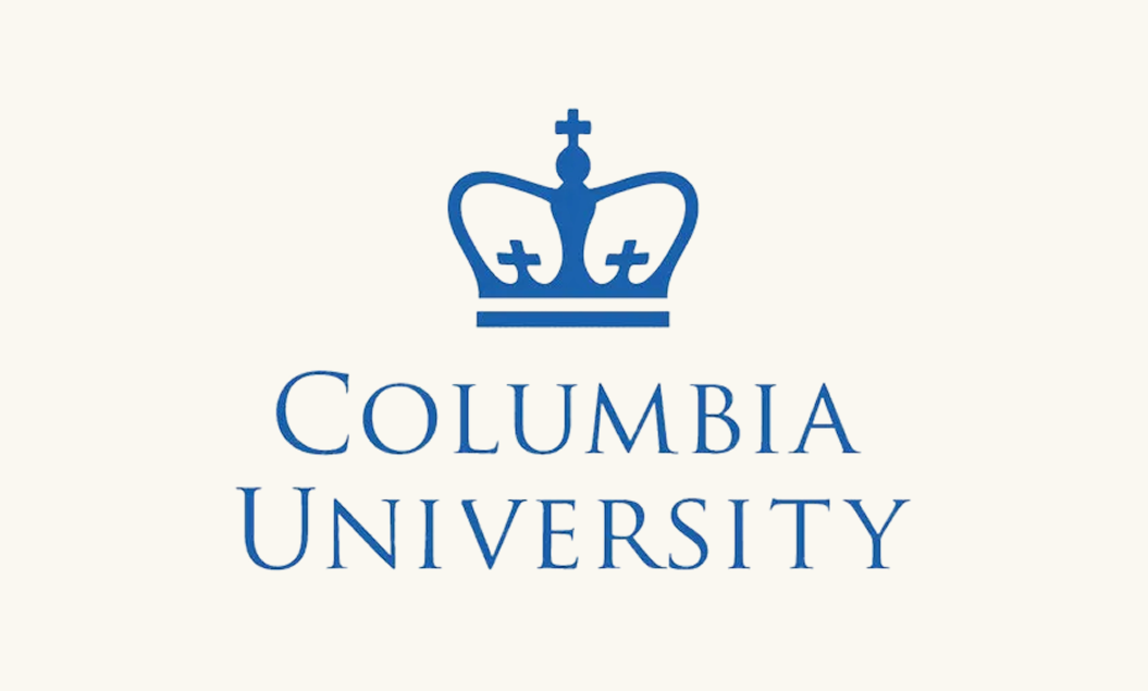 Columbia University logo featuring a blue crown and the university's name in blue text.