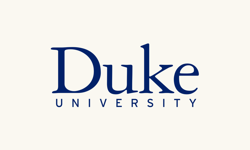 Duke University logo with the word 'Duke' in large blue font and 'UNIVERSITY' underneath in smaller blue font.