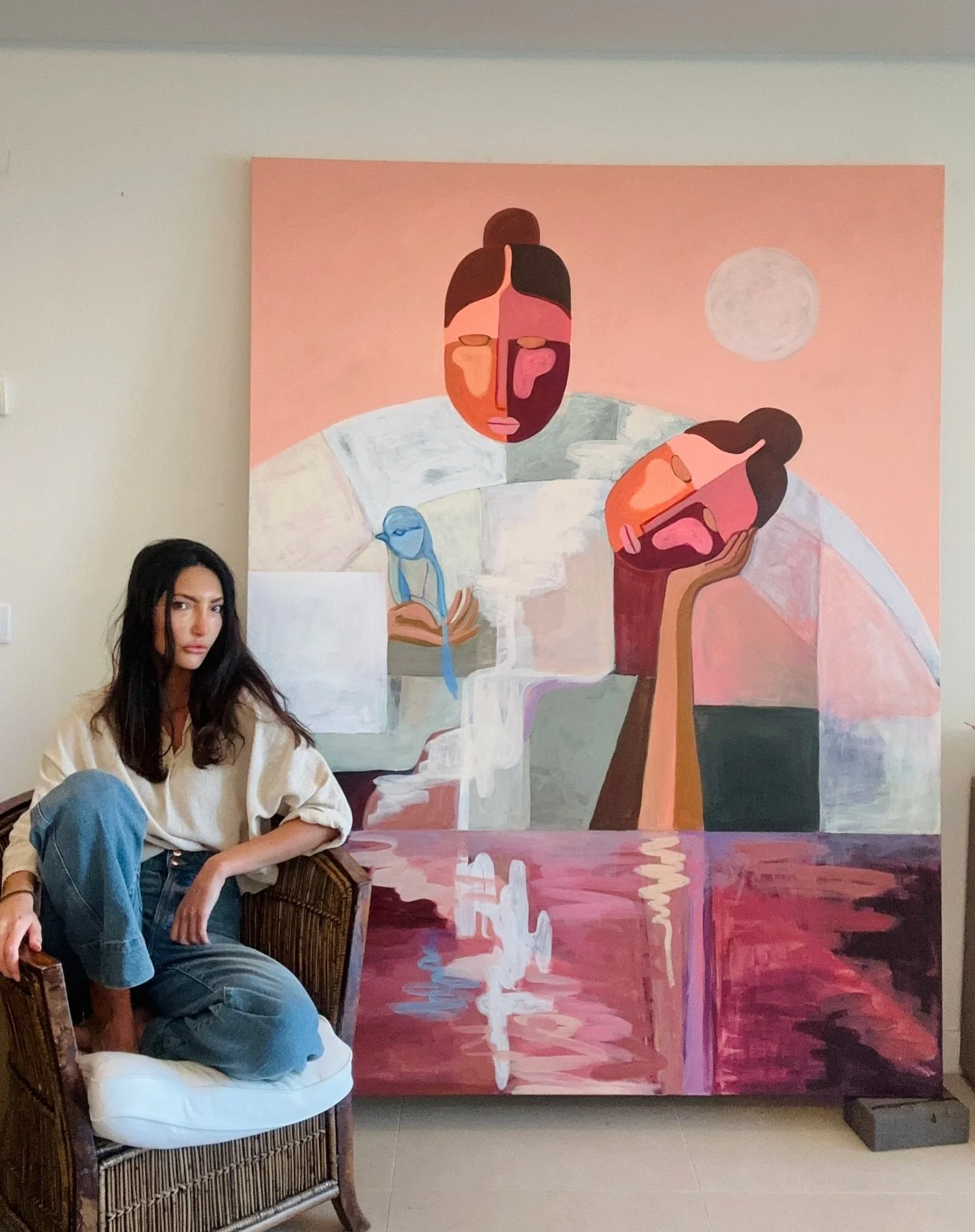 Commissioned piece for private collection in the US. 'Reflection'

Last slide shows the original drawing. The bird came later, inspired by a dreamlike Japanese book where human choices are embodied as birds, adding a new layer to this contemplative p