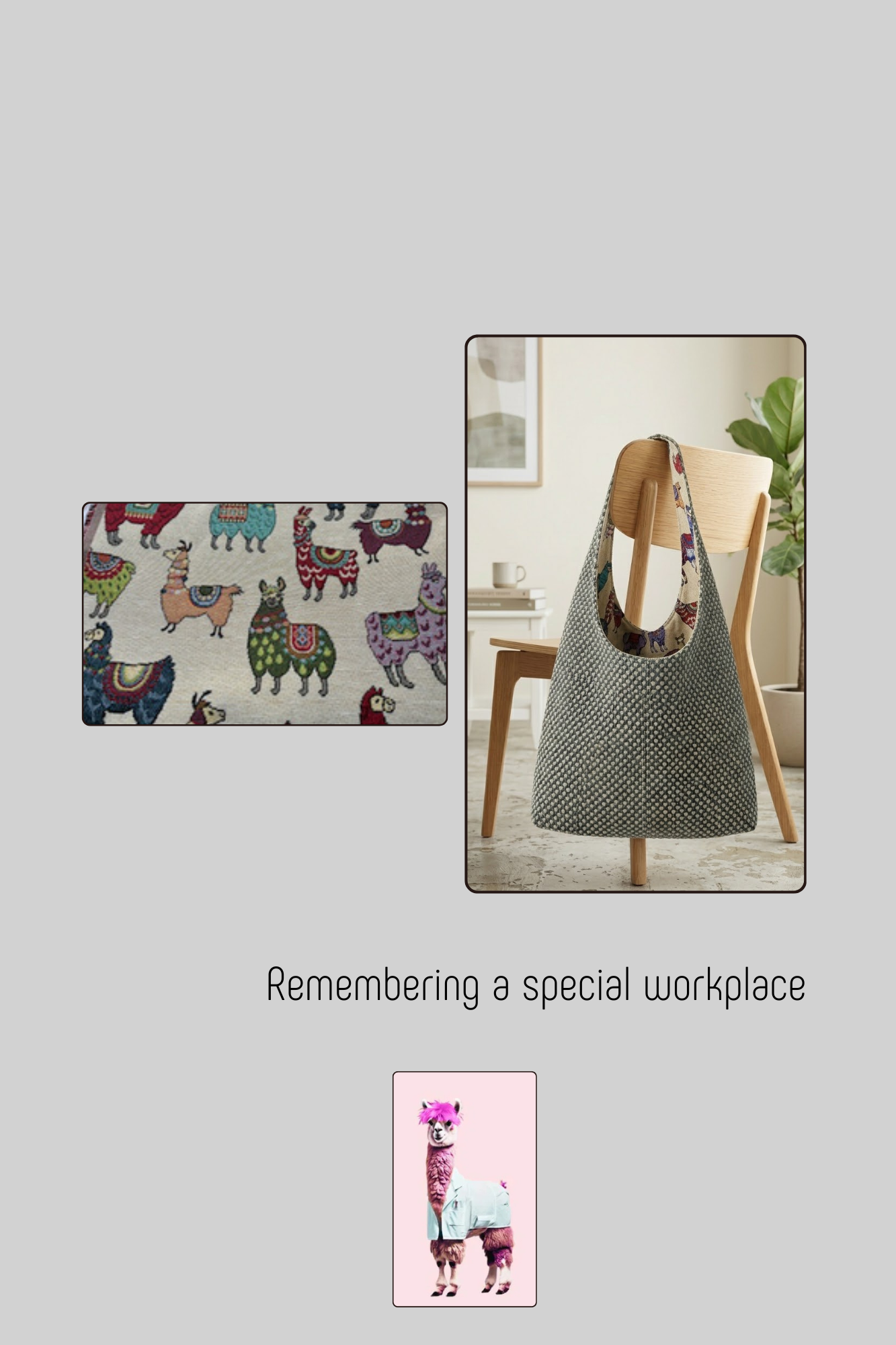 Mascot from a workplace with matching fabric which was made into a memory bag