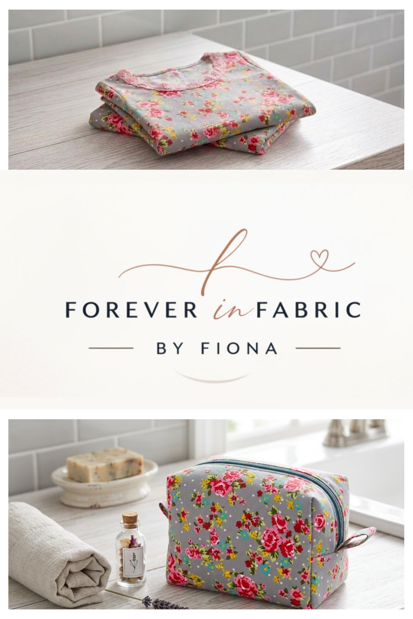 Night dress folded up and then an image of the memory wash bag made from it