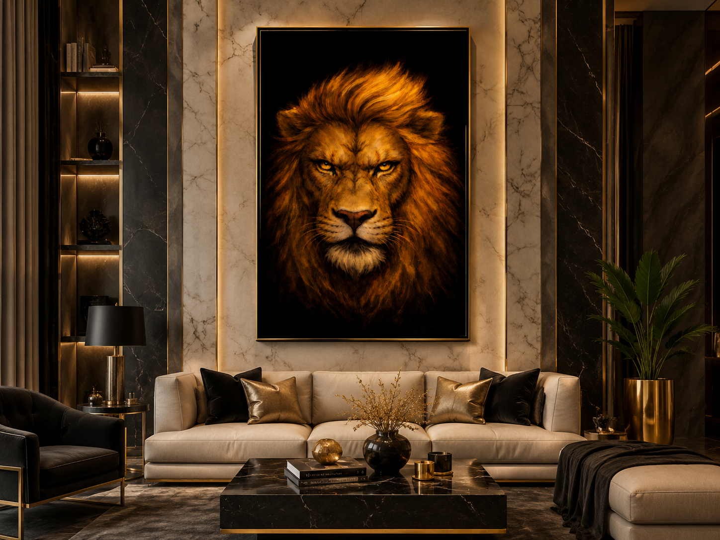 Lion by Tarana Sumer, limited hybrid fine art canvas print with a powerful lion portrait for refined interiors.
