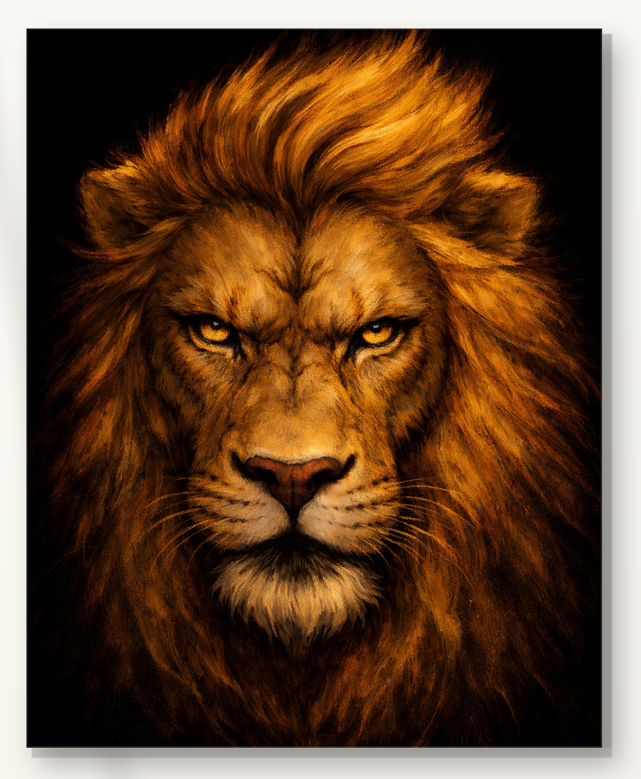 Lion by Tarana Sumer, limited hybrid fine art canvas print with a powerful lion portrait for refined interiors.